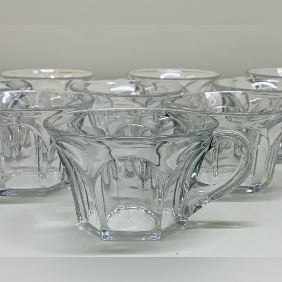 Lot of 10 Great Depression Era Vintage Hexagonal Flat Bottom Glass Punch Cups - Picture 4 of 16